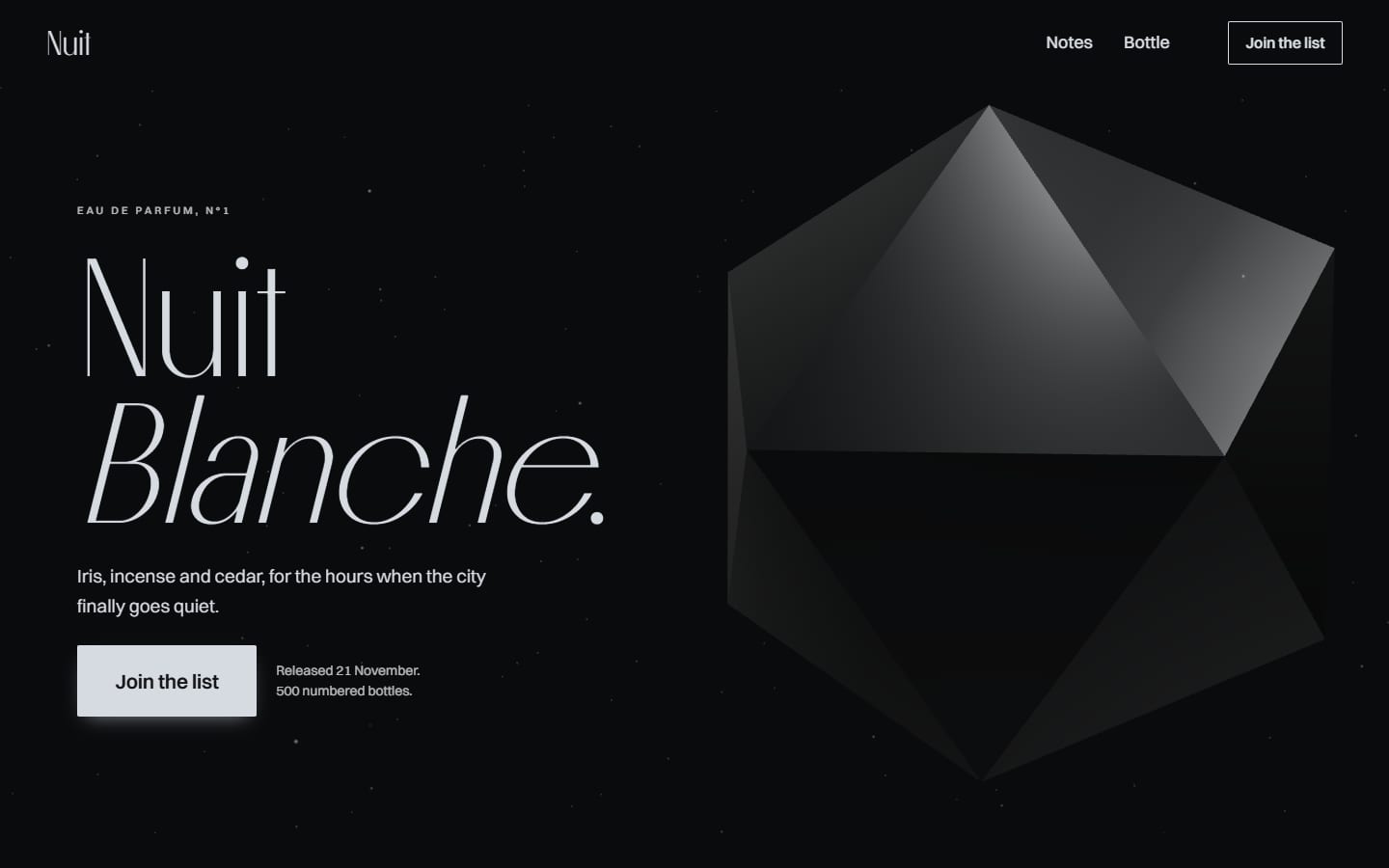 The first screen of Nuit